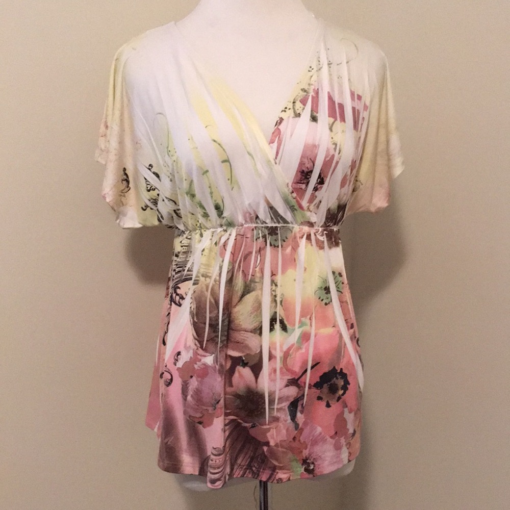 A.Byer Pink/Yellow Floral Blouse, Super Soft Small